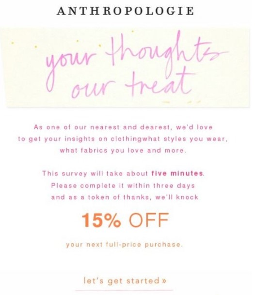 Anthropologie Email Copywriting Example