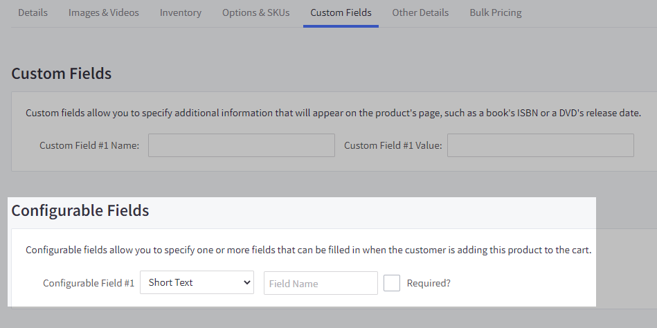 configurable fields